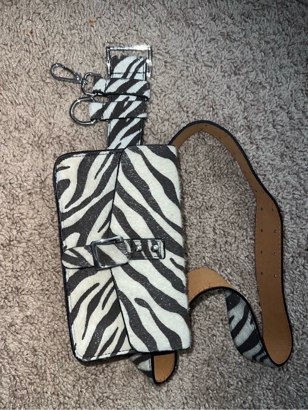 Zebra Print Crossbody Phone Case Belt - Black & White